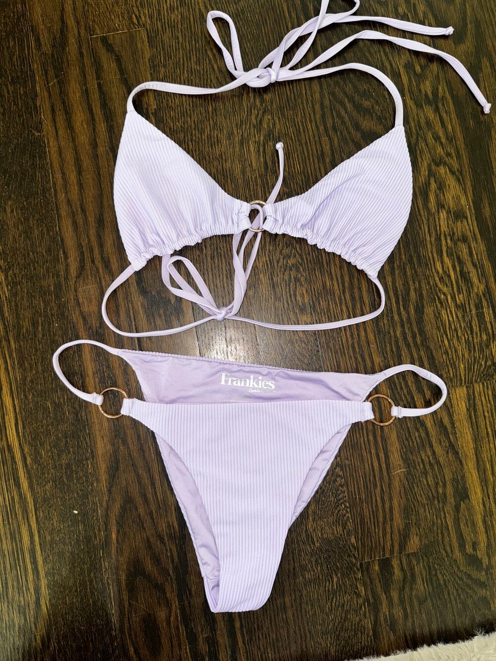 Frankie's Bikinis purple lilac ribbed bikini set with rings